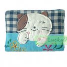 Credit Name Card Holder w/ Elastic Band : Blue Lucky Cat Flower Embroider