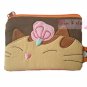 Coin Purse + Tissue Pouch : Brown Lucky Cat & Butterfly Cotton