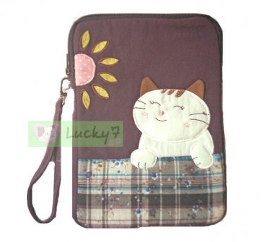 Apple iPad mini Case Pouch Cover / Kindle / Galaxy Tab2 : Purple Lucky Cat