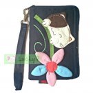 iPhone 4/4S/5 Galaxy S3 4 III IV Case Pouch : Navy Blue Lucky Cat Flower Cotton Wristlet