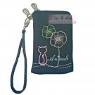 iPhone 4/4S/5 Case Phone Pouch Purse Wristlet ANIMOB FLOWER CANVAS / Black
