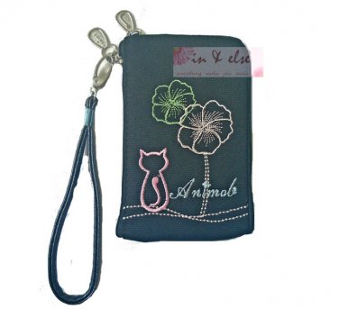 iPhone 4/4S/5 Case Phone Pouch Purse Wristlet ANIMOB FLOWER CANVAS / Black
