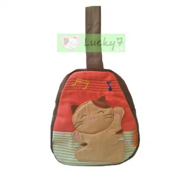 Lucky Cat Dancing Cotton Handbag Bag for Girl Woman / Brown-Orange
