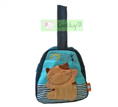 Lucky Cat Dancing Cotton Handbag Bag for Girl Woman / Blue