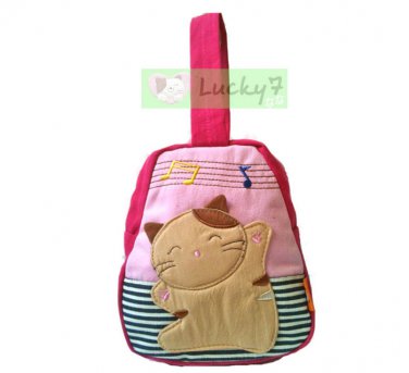 Lucky Cat Dancing Cotton Handbag Bag for Girl Woman / Pink