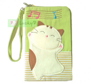 Galaxy Note 2, 3/ Mega 5.8 Case Bag // Light Green Lucky Cat Dancing