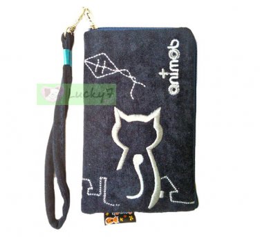 iPhone 4/4S/5 Galaxy S3 S4 Case Phone Pouch ANIMOB EMBROIDER // Navy Blue