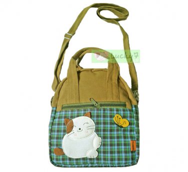 2 Styles : Shoulder Bag / Handbag LUCKY CAT SCOTCH Cotton - Green