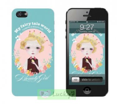 Apple iPhone 5/5S Hard Case Cover Skin Shell : Flowers And Beauty Girl Collection / Bluish-green