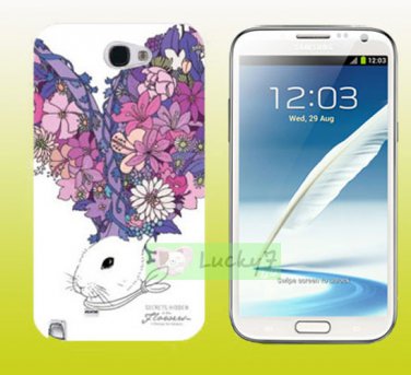 SAMSUNG Galaxy Note II 2 Hard Back Case Cover Skin Shell : RABBIT & FLOWERS