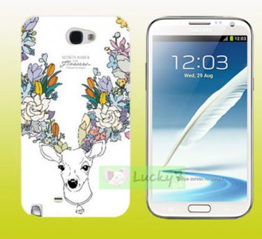 SAMSUNG Galaxy Note II 2 Hard Back Case Cover Skin Shell : DEER & FLOWERS