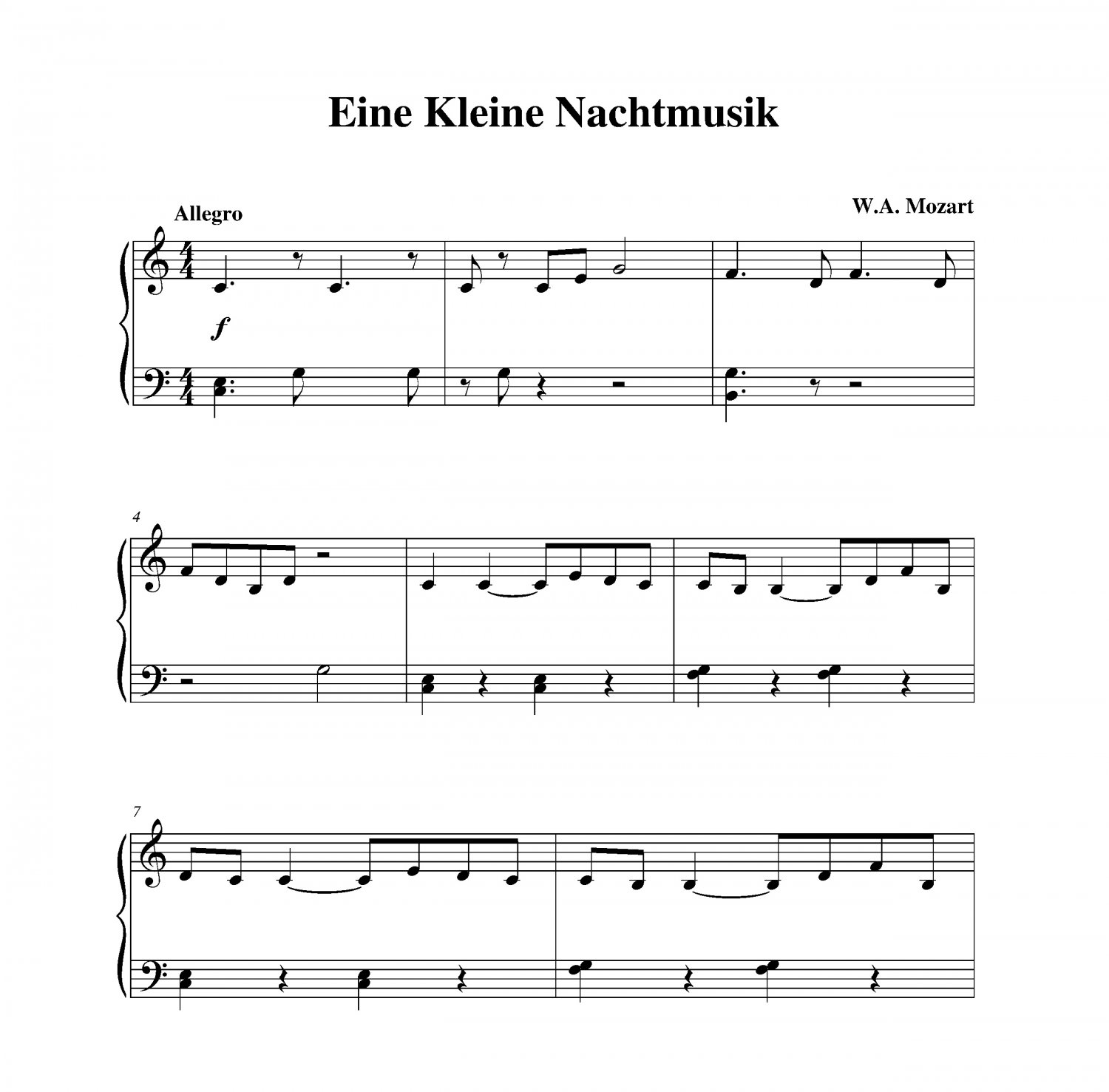 Mozart - Themes from “Eine Kleine Nachtmusik” piano sheet music Late Beginn...