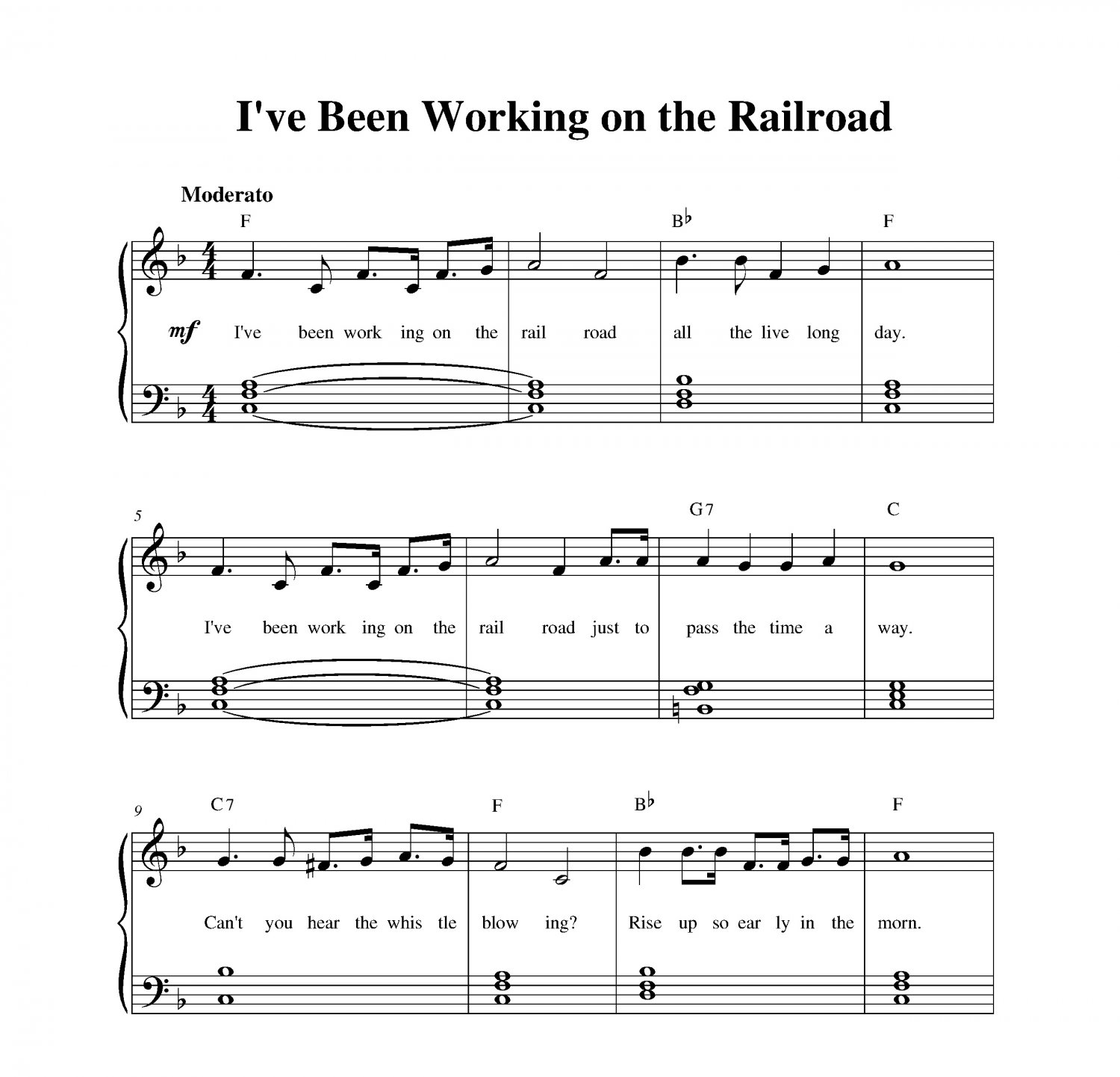 “I’ve Been Working on the Railroad” piano sheet music Early Intermediate Me...