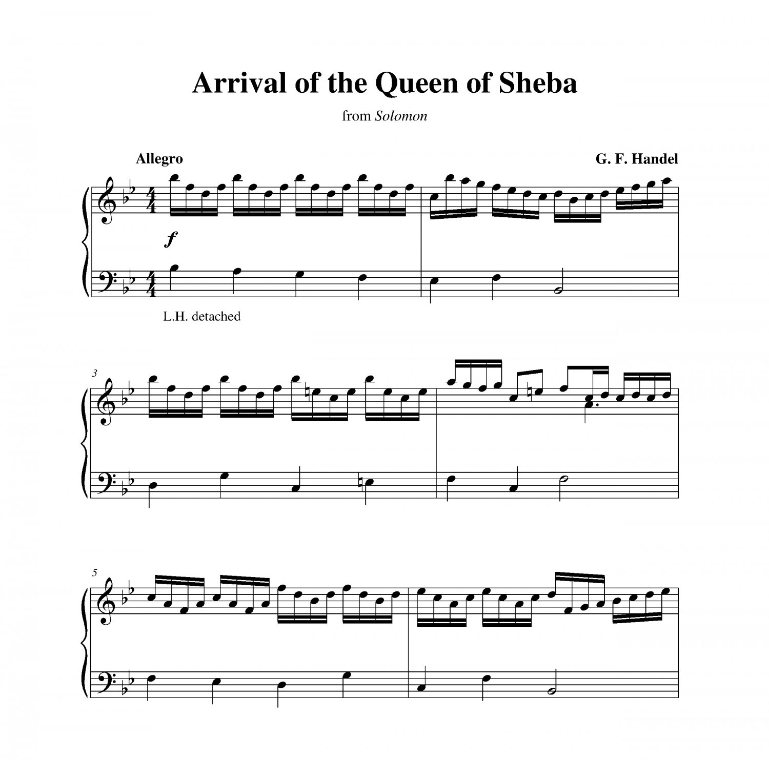 handel arrival of the queen of sheba score