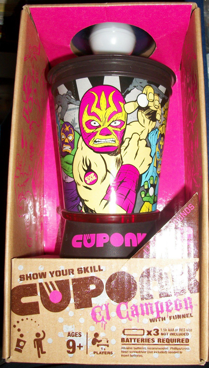 cuponk-ping-pong-ball-skill-game-el-campeon-wrestler-cup-2-balls-mib