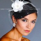 Ivory FLOWER Fascinator & Rhinestone Birdcage Veil Bridal/Party  27-182(1)