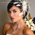 White Large Birdcage Bridal VEIL & BROOCH FASCINATOR Hair Clip 29 f25