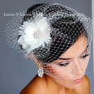 Ivory Brooch Fascinator Hair Clip & Birdcage Bridal VEIL Headpiece  21 f59