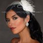 White Fan Fascinator Clip & Rhinestone Birdcage Bridal Veil Headpiece  27-63