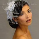 WHITE- 2 FLOWERS Fascinator Hair Clips & BIRDCAGE Bridal VEIL  21 182(2)