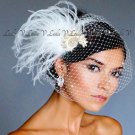 Ivory CRYSTAL BROOCH Fascinator Headpiece & Birdcage Bridal Net Veiling 27-35