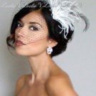 Black/White BROOCH RHINESTONE Fascinator Clip & BIRDCAGE Bridal Veil 21blk-56