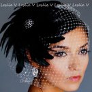 Black Fascinator with SPARKLING Rhinestones & Rhinestone Birdcage Veil 27wh-75