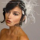 White RHINESTONE Birdcage Veil & RHINESTONE Feather Fascinator Bridal Veil 27-25