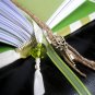 Hand Bound Journal with Ivory and Green Chevron Cover, Twine/Ribbon Bookmarks, &Gold Key Charm