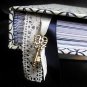 Hand Bound Navy Blue & Ivory Journal with Sewn-In Ribbon Bookmarks & Navy Accents