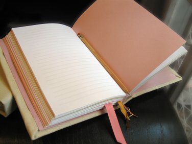 Hand Bound Journal With Ivory Canvas Cover and Pink and Gold Accents