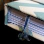 Hand Bound Blue & Ivory Chevron Journal with Heart Crystal Charm on Ribbon Bookmark
