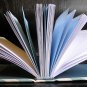 Hand Bound Blue & Ivory Chevron Journal with Heart Crystal Charm on Ribbon Bookmark
