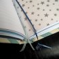 Hand Bound Blue & Ivory Chevron Journal with Heart Crystal Charm on Ribbon Bookmark
