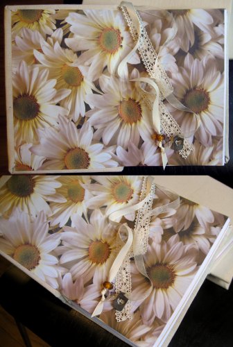 Hand Bound Daisy Journal with Yellow & Amber Accents, & Sewn-In Ribbon Bookmarks
