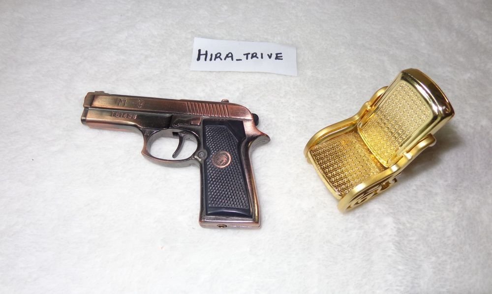 Lot 2x Antique/Vintage Lighters Gun Shaped Rocking Chair Gold Tone