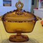 Amber Oblong Pedestal Candy Box & Cover with a Filigree Edge