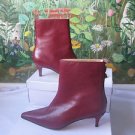 Anne Klein Burgundy Leather Ankle Boots Heels Shoes 9 New