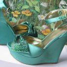 KELSI DAGGER  Green Satin Platforms / Weddge Evening Sandals Shoes size 7 New