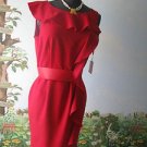 New NWT Calvin Klein Sleeveless  Ruffle Knee Collar Sheath Dress Red Size 12