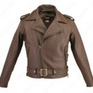 Men's Full Belted Brown Biker Jacket 46