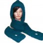 Long Scarf Hooded Hoodie Sweater Gloves Mitten Hand Warmer Hat Hood Teal Blue
