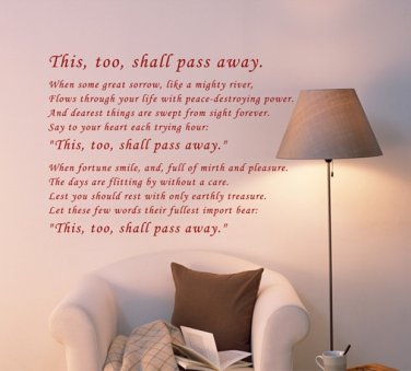 This too shall Pass Away Words Quotes DIY Wall Art Vinyl Decals Stickers for home decor saying fd-4