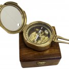 3" SOLID BRASS COMPASS W/ WOOD BOX