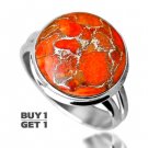 Buy 1 Get 1 - 100% Natural Orange Turquoise 925 Sterling Silver Ring Size: US/8.5 - EU/58