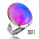 Buy 1 Get 1 - 100% Natural Pink Rainbow Moonstone 925 Sterling Silver Ring Size: US/5 - EU/49