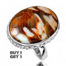 Buy 1 Get 1 Free - 100% Natural Peanut Wood Jasper 925 Sterling Silver Ring Size: US/8.5 - EU/58