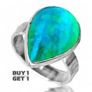 Buy 1 Get 1 - 100% Natural Green Rainbow Moonstone 925 Sterling Silver Ring Size: US/6.5 - EU/53