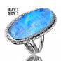 Buy 1 Get 1 - 100% Natural Rainbow Moonstone 925 Sterling Silver Ring Size: US/6.5 - EU/53