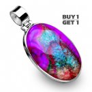 Buy 1 Get 1 - 1 5/8" 100% Natural Purple Solar Quartz 925 Sterling Silver Pendant Art Jewelry Charm